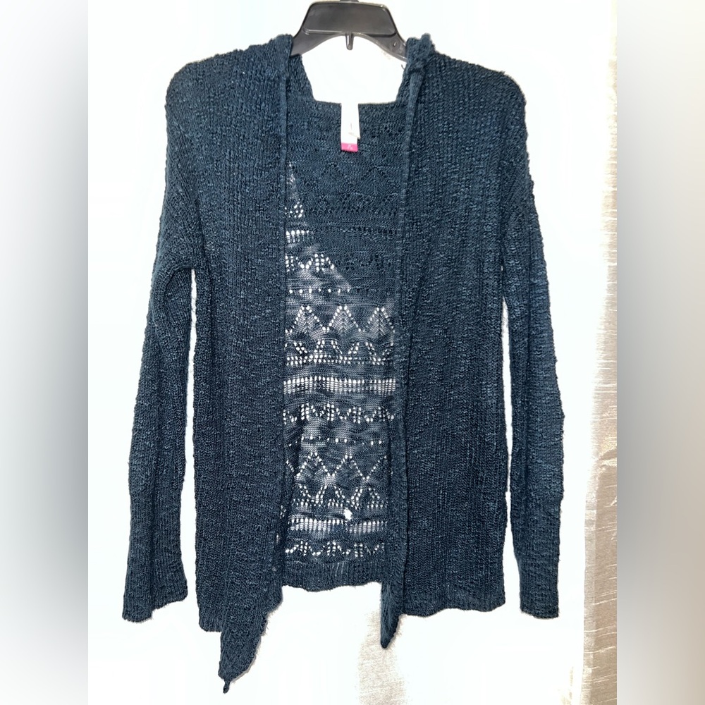 No Boundaries Women's Open-Front Cardigan - Navy